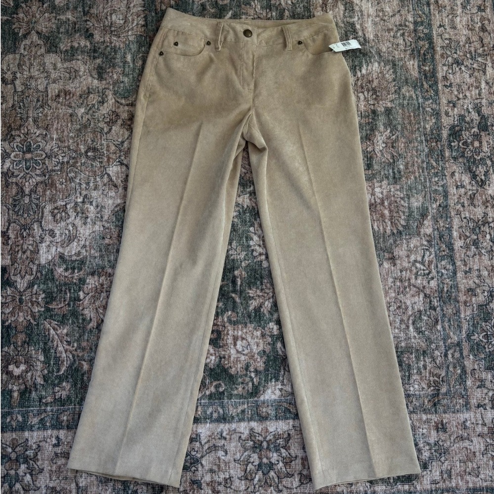 NWT New Directions Corduroy Straight Pants 4P Beige Burlap Y2K Office Siren Work